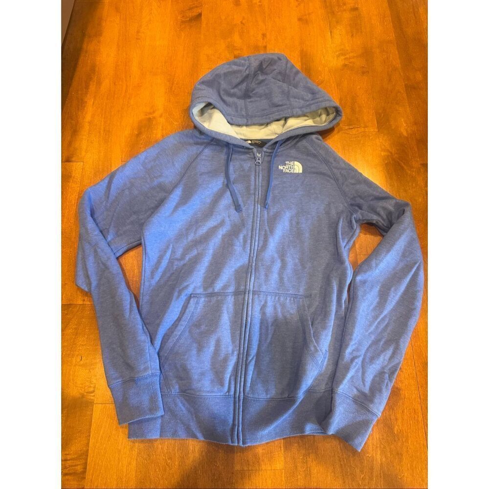 The North Face Womens Medium Blue Full Zip Hoodie Sweatshirt Logo Cotton Blend